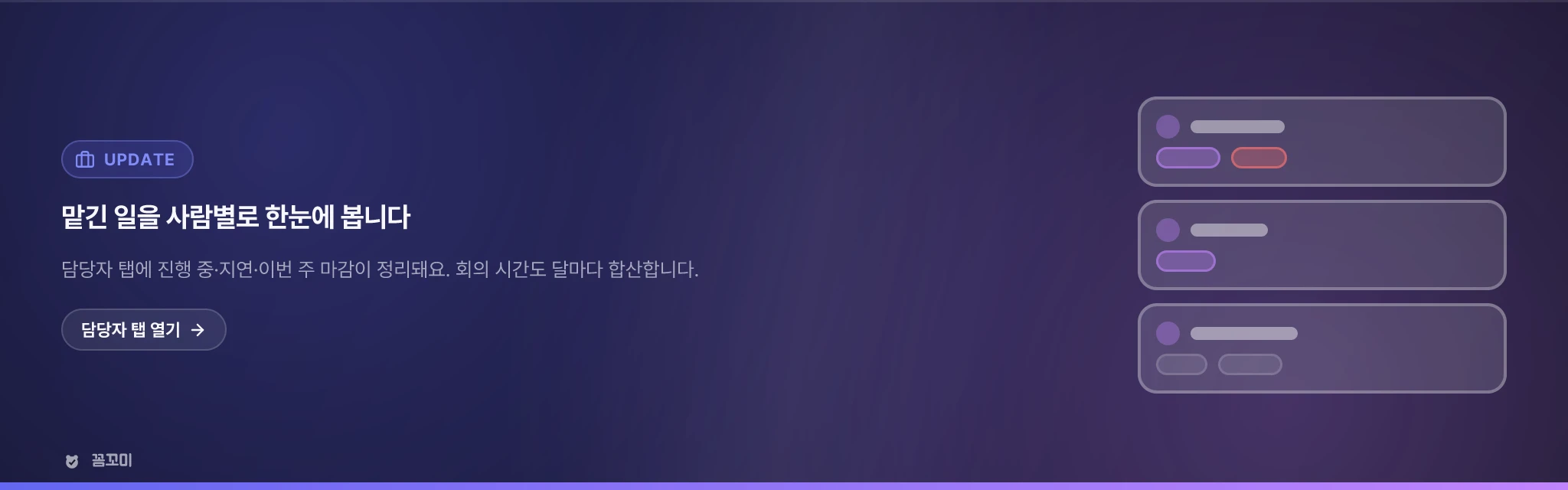 맡긴 일이 누구에게 몇 건인지, 회의에 몇 시간을 썼는지 봅니다