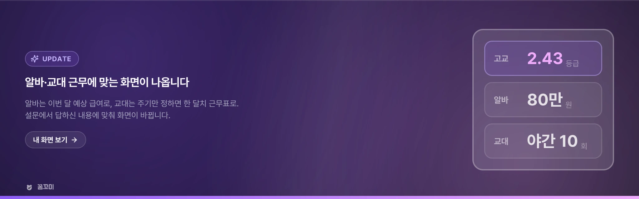 알바·교대 근무·대학원에 맞는 화면이 나옵니다